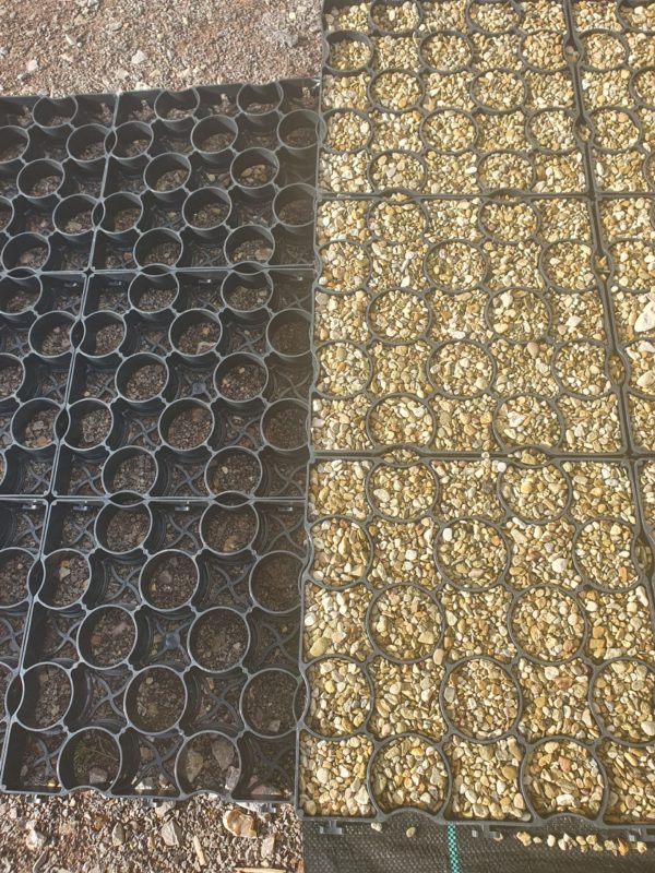 various stone chippings under mesh