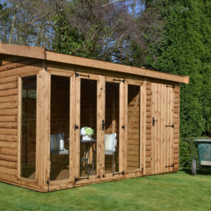 large working shed with wheelbarrow