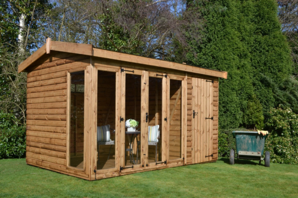 large working shed with wheelbarrow